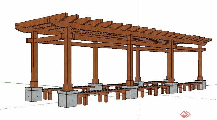 中式木廊架素材设计su模型