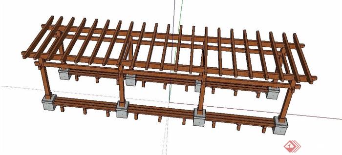 中式木廊架素材设计su模型