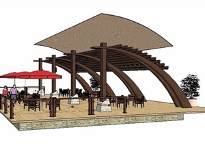 现代风格露天用餐区组合景观设计SU(草图大师)模型