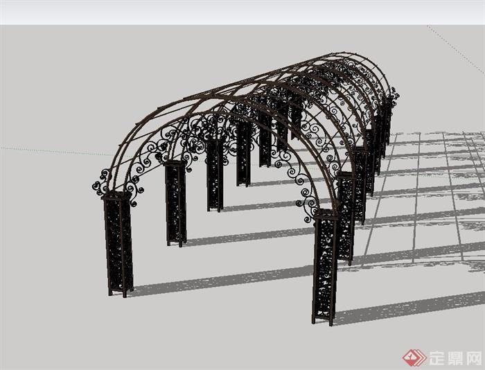欧式详细的铁艺廊架素材设计su模型