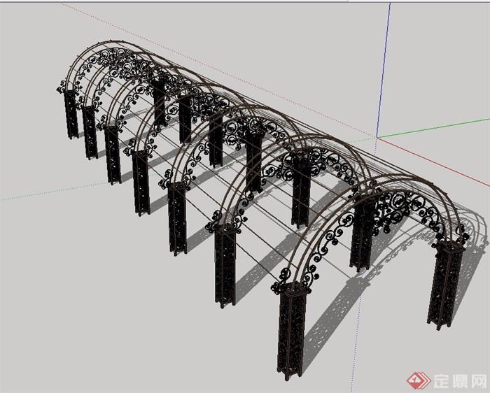 欧式详细的铁艺廊架素材设计su模型