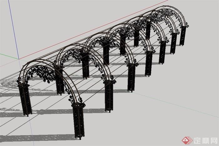 欧式详细的铁艺廊架素材设计su模型