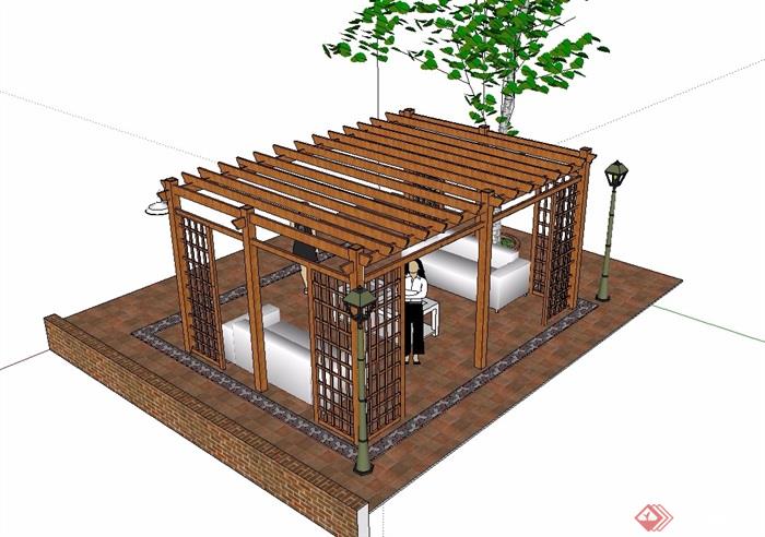 东南亚全木质廊架su模型