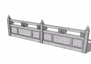 中式详细的石栏杆设计SU(草图大师)模型
