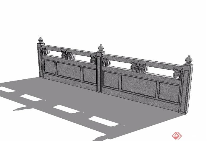 中式详细的石栏杆设计su模型原创