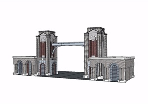 某简欧风格独特造型大门SU(草图大师)模型