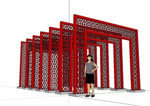 某中式独特详细完整廊架SU(草图大师)模型