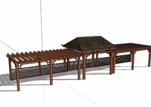 中式详细完整的亭廊素材设计SU(草图大师)模型
