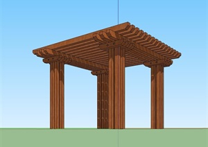 木质详细的中式廊架设计SU(草图大师)模型