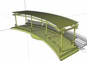 中式详细的木质廊架SU(草图大师)模型