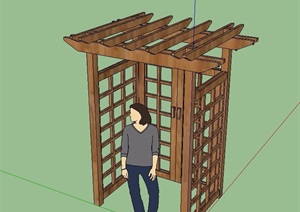 中式小型木质廊架SU(草图大师)模型