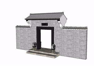 砖砌中式入户门设计SU(草图大师)模型