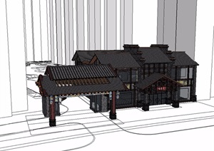 古典中式风格大门建筑SU(草图大师)模型