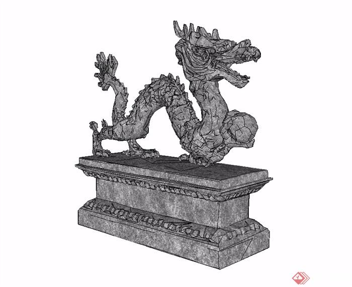 古典中式龙雕塑小品素材su模型