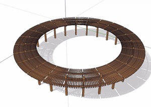 某圆形详细的木质廊架SU(草图大师)模型