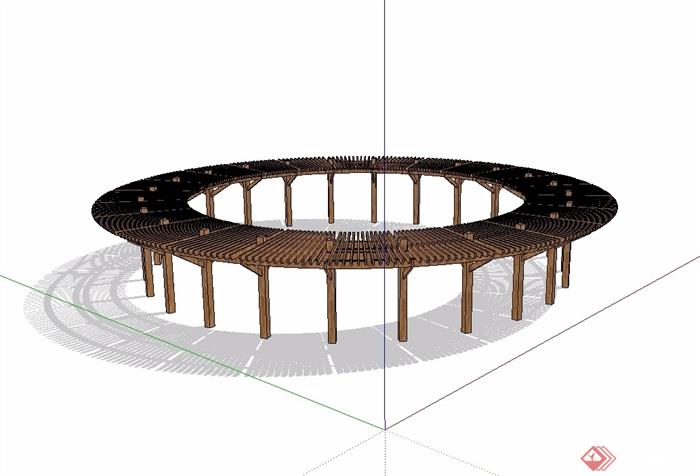 某圆形详细的木质廊架su模型