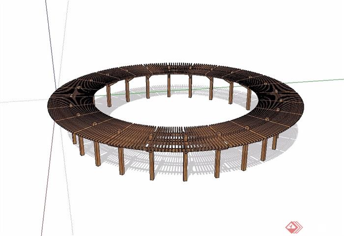 某圆形详细的木质廊架su模型
