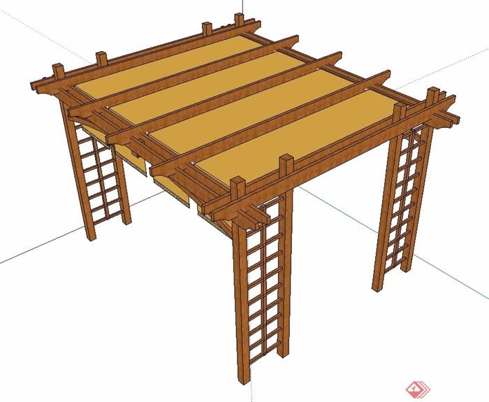 中式详细传统木廊架su模型
