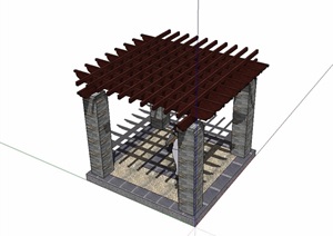 现代中式风格详细完整的廊架SU(草图大师)模型