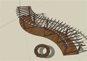 中式风格详细的防腐木廊架素材SU(草图大师)模型