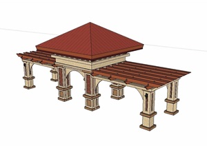 欧式经典的完整廊亭设计SU(草图大师)模型