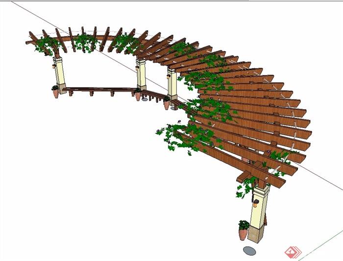 欧式弧形木质廊架su模型
