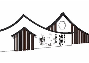 新中式风格文化景墙素材SU(草图大师)模型