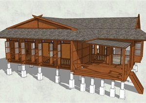 底层架空木屋建筑设计SU(草图大师)模型