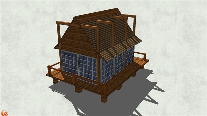 底层架空框架结构小木屋设计SU模型