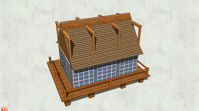 底层架空框架结构小木屋设计SU模型