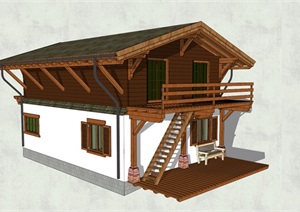 砖木混合结构二层房屋设计SU(草图大师)模型