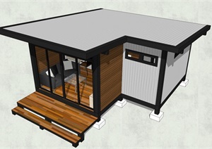 异形平面屋顶、框架结构简易小木屋设计SU(草图大师)模型
