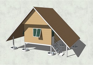 底层架空大坡度屋面小木屋设计SU(草图大师)模型