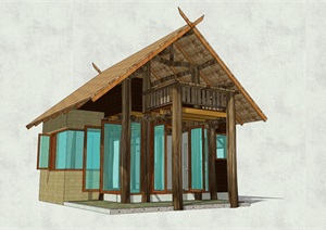 坡面屋顶简易小木屋设计SU(草图大师)模型