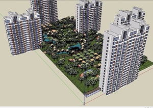 某现代风格详细的住宅小区景观SU(草图大师)模型