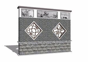 庭院新中式景墙设计SU(草图大师)模型