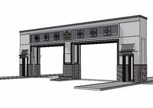 新中式精品入口大门设计SU(草图大师)模型