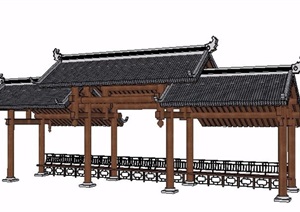 某古典中式长廊设计SU(草图大师)模型素材
