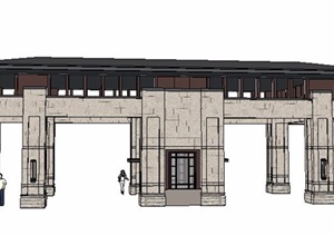新中式经典入口大门设计SU(草图大师)模型