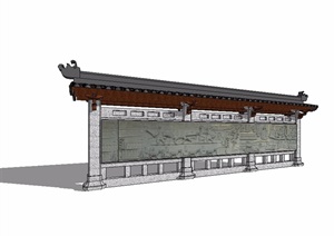 古典中式园林景墙详细设计SU(草图大师)模型