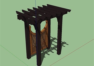 小型中式全木质廊架SU(草图大师)模型
