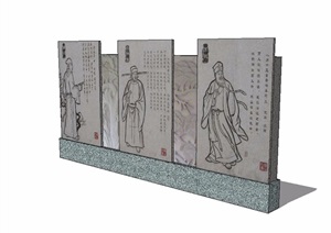 详细文化墙景墙素材设计SU(草图大师)模型