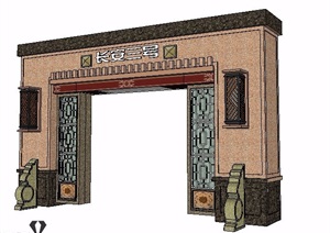 某中式入口大门素材设计SU(草图大师)模型