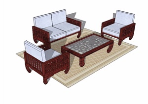户外特色桌椅素材设计SU(草图大师)模型