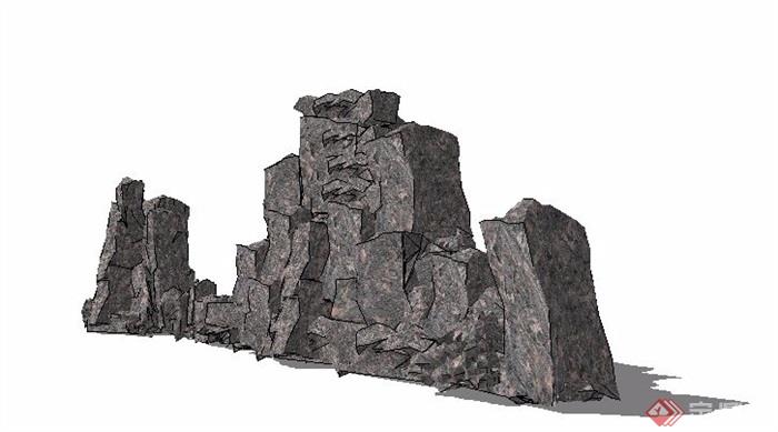 石堆景石素材su模型