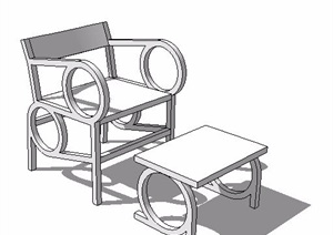 简约户外桌凳组合素材SU(草图大师)模型