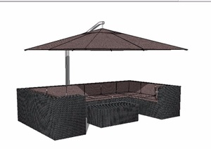 户外遮阳伞及沙发茶几组合SU(草图大师)模型