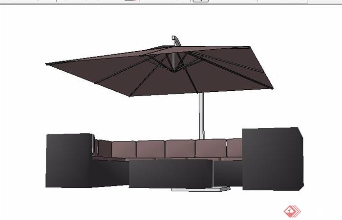 户外遮阳伞及沙发茶几组合su模型
