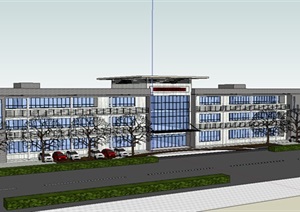 长条形综合办公楼建筑设计SU(草图大师)模型