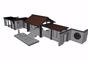 某现代中式风格中心大门素材SU(草图大师)模型